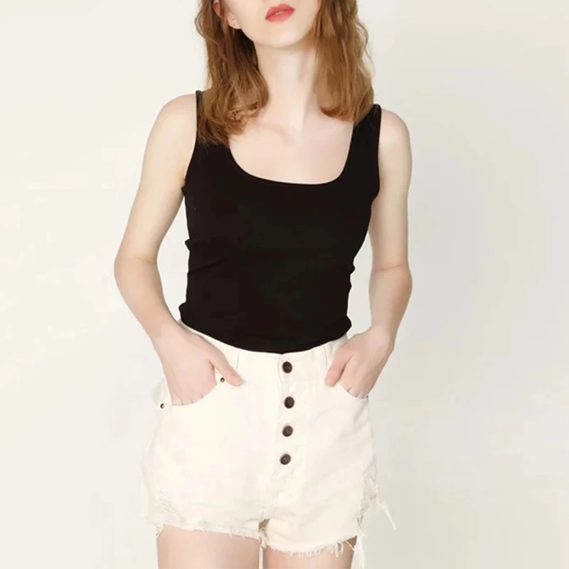 Women Cotton Ribbed Tank Top T-Shirt Sports Gym Fashion Casual Sleeveless Tee Plus Size Stretchy Blouse M30284
