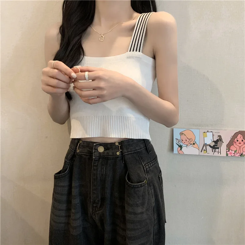 

2021 Fashion Summer Women Sexy Tank Crop knitting Tops Ruffle Pure color Camis Casual Beach Club Party New Fitting Vest Sun-tops