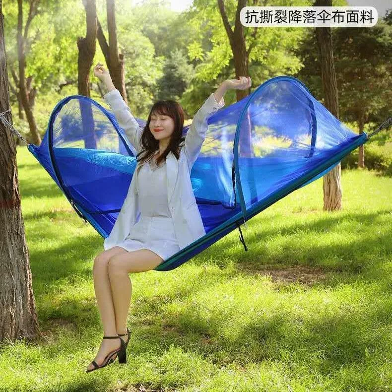 

Outdoor hammock with mosquito net automatic quick opening single double super light breathable parachute anti rollover anti