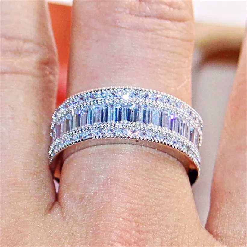 

Luxurious Paragraph 925 Sterling Silver Gemstone Ring Finger Shining Square Full Diamond Rings for Woman Gemstone Jewelry gift
