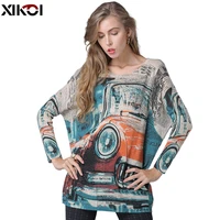 xikoi oversize women sweater top classic cars print knitted sweater casual plus fashion pullover for women jumper loose grey