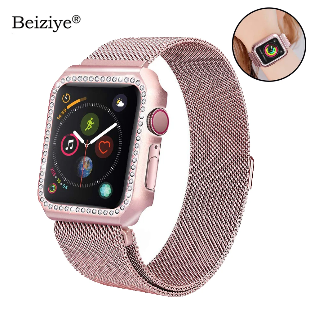 Миланская петля+ Алмазный чехол для Apple Watch 42 мм 38 мм браслет из нержавеющей стали ремешок для iWatch 40 мм 44 мм серия 5 4 1 2 3