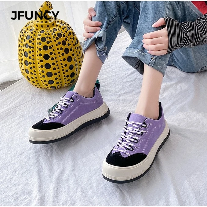 

JFUNCY Women Platform Shoe Female Casual Comfortable Sneaker Green Purple Colors Personality Flats Soft Women's Sneakers