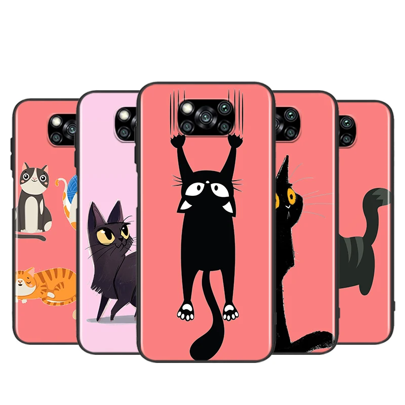 

Funny Cartoon Cute Black Cat For Xiaomi Poco X3 NFC F3 GT X2 M3 M2 5G Pro Mi A3 Lite 9SE CC9 Soft Black Phone Case Shell