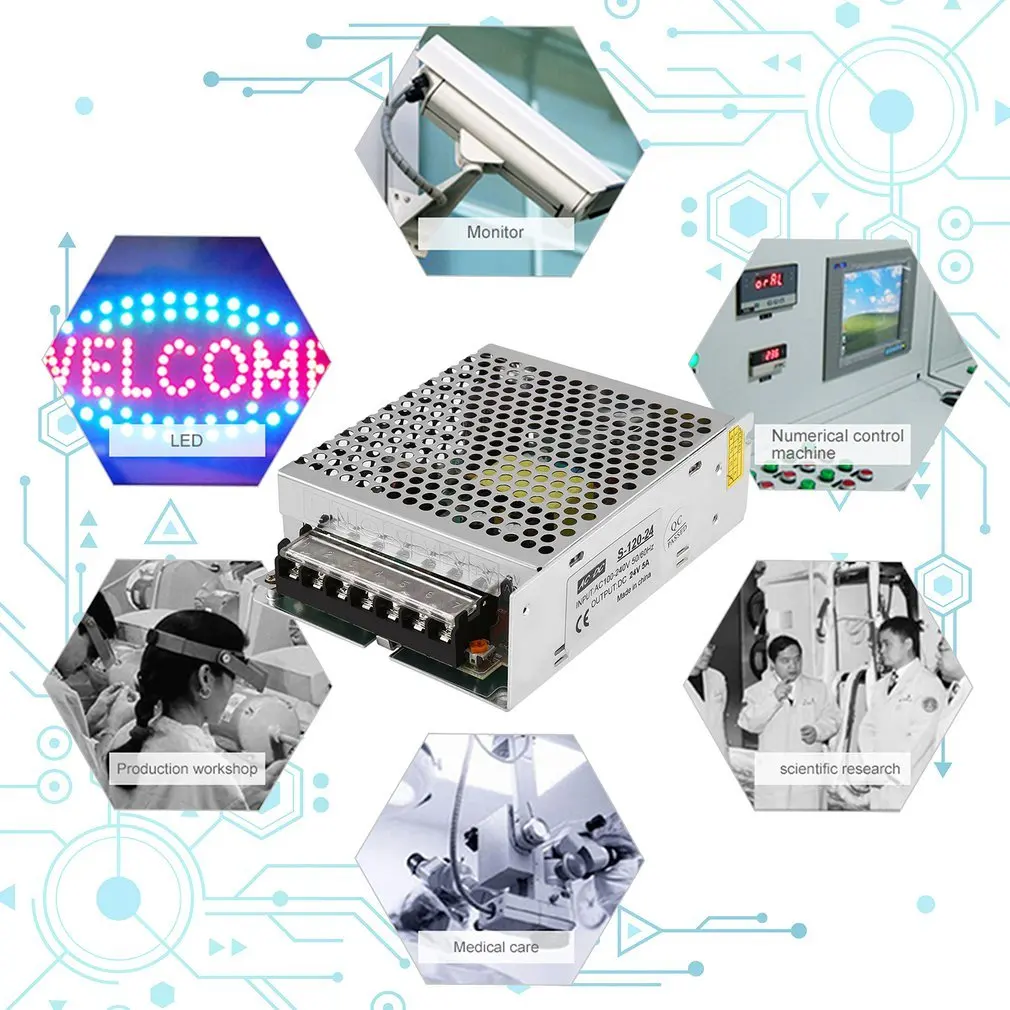 Новое поступление DC 24 В 5A 120 Вт AC100-240V переключатель светодиодный источник питания