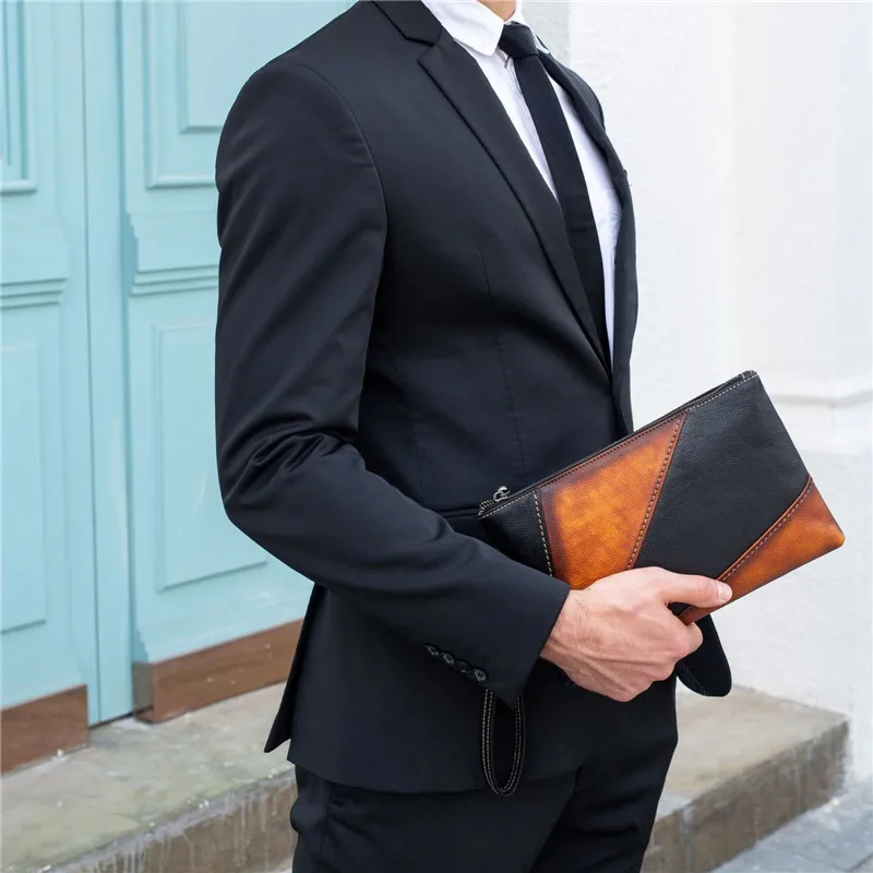 

Длинный кошелек из натуральной кожи для мужчин, брендовый мужской клатч с кармашком для телефона, мужские кошельки на молнии, вместительный...