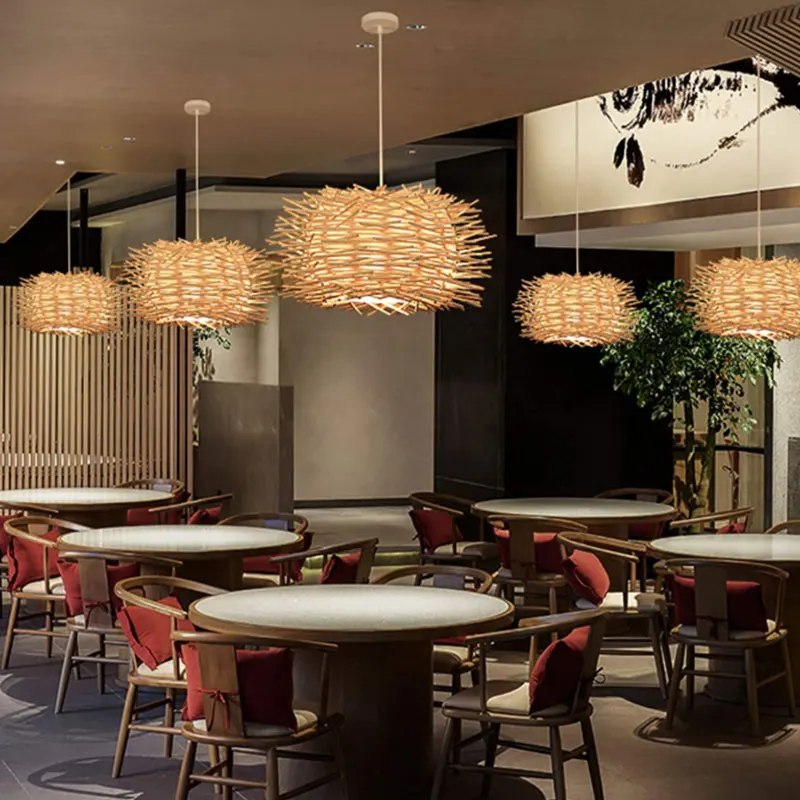 

30CM LED Hand-Woven Rattan Lampshade Personalized Chandelier Corridor Living Room Cafe Shop Dining Room Lampshade