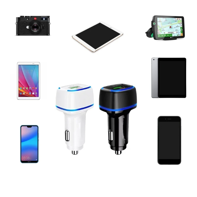 

Portable USB QC3.0PD Car Charger Dual Ports Adapter Portable Cigarette Lighter Quick Charge 36W Fast Charging 12V-24V