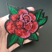 85mm rose iron on patches for clothing red sequins biker badge embroidery fabric sequined patch clothes stickers christmas gift