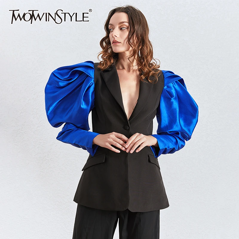 Женские блейзеры TWOTWINSTYLE разноцветные Лоскутные с длинным рукавом и рюшами