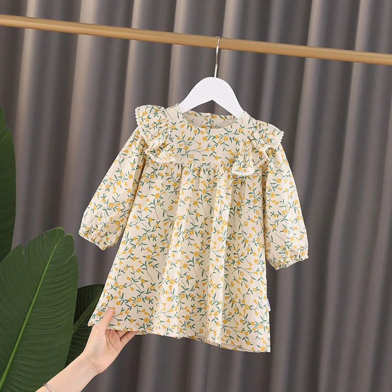 

2021 Spring cute cotton floral dress for girls 1-6 years kids fashion long sleeve princess dresses clothes