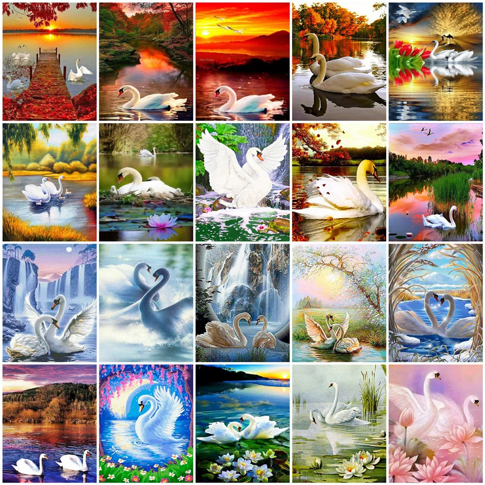 

HUACAN раскраска по номеру Лебедь животные комплекты, украшение для дома картины картина по номеру озеро ручная роспись искусство подарок