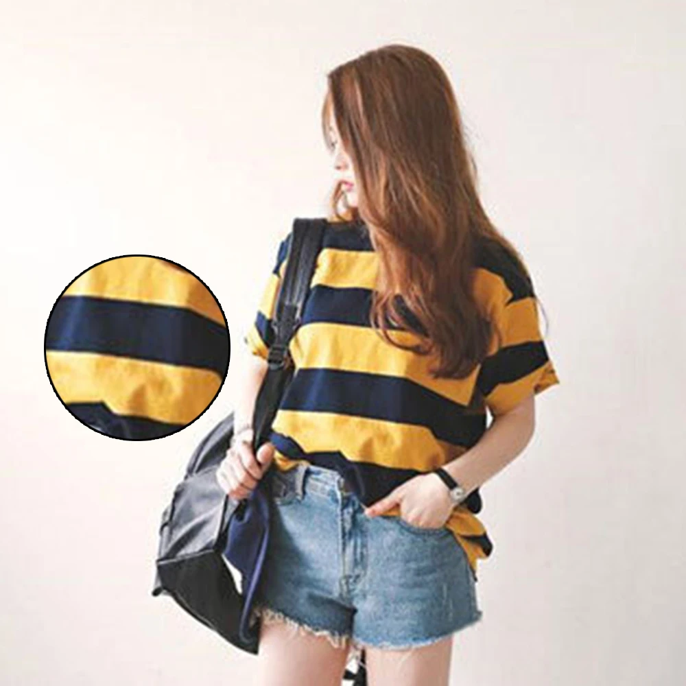 Новинка 2019 женская летняя черно-желтая полосатая Милая футболка с коротким