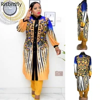 african clothes for women 2021 summer african women long sleeve printing two pieces sets dress and pant african clothing