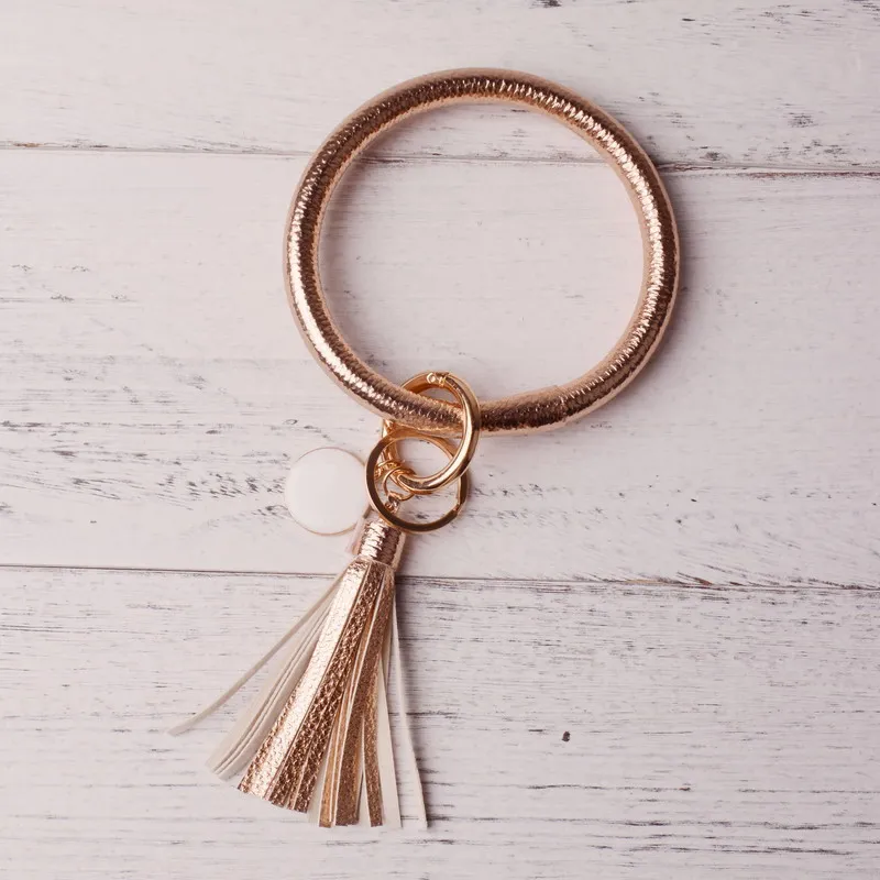 DZ0090 rose gold Новинка года от Rainbery, модный многоцветный брелок для ключей из искусственной кожи, Круглый браслет на запястье, для женщин и девушек DZ0089 - Цвет: DZ0090 rose gold