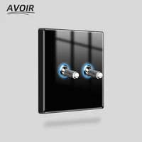 avoir toggle switch black crystal glass panel wall light switch with led indicator electrical socket rj45 network tv dimmer 220v