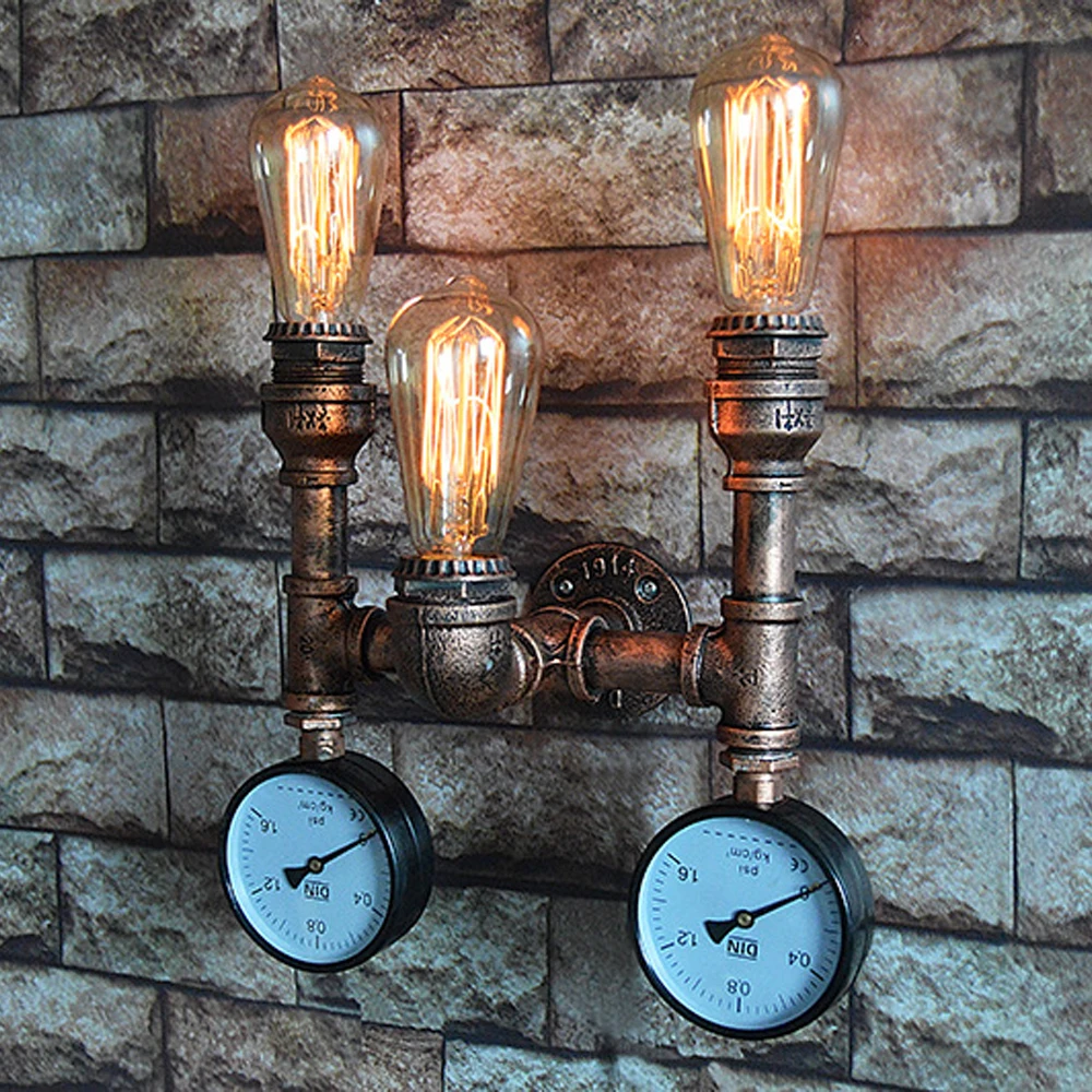 Vintage Industrial Loft Water Pipe Wall Light Retro Iron Ceiling Lamp Multi Lights Lighting Living Room Bathroom Decor E27 | Лампы и