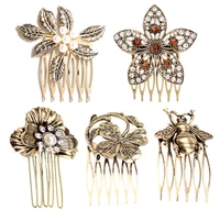 new style vintage diamond hair clip comb gold color leaf hair comb hairpins women wedding festival hair styling accessories