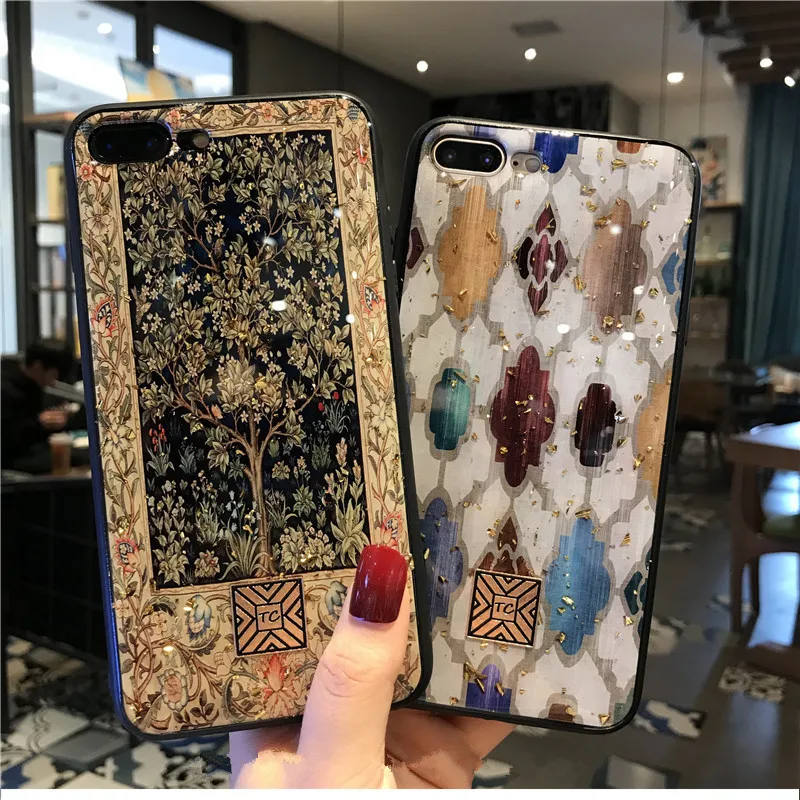 Luxury Brand Art Case For iPhone 7 8 6 6S Plus Glitter Gold Foil Retro Phone X XS MAX XR Silicon Back Cover Capa |