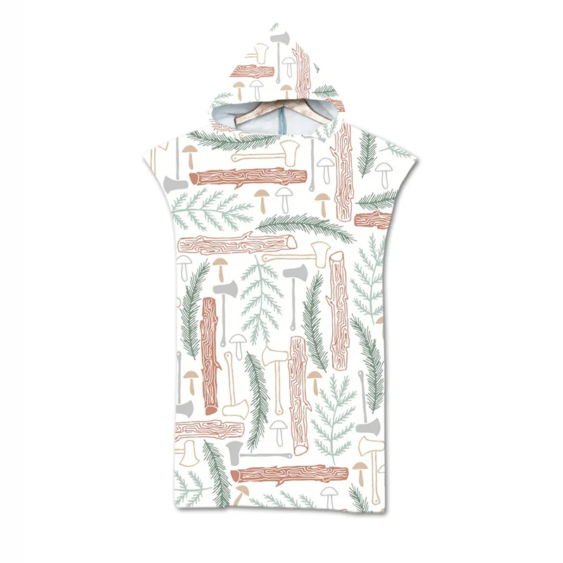 

New leaves geometry Towel Adult Microfiber Dressing Robe Hooded Bath Towel Swimming Surfing Beachwear