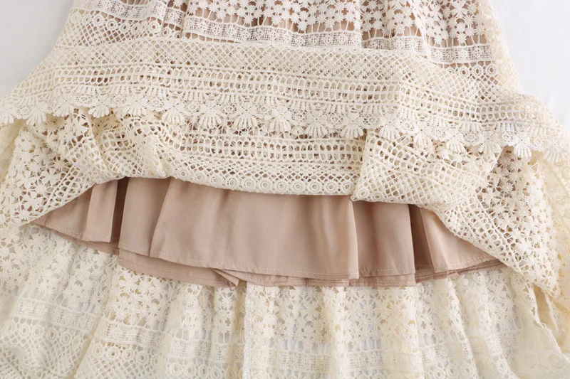 

Autumn Winter New Mori Girl Style High Waist Skirt A-Line Thin Zipper Lace Crochet Hollow Embroidery Mid-Length Woman Skirt