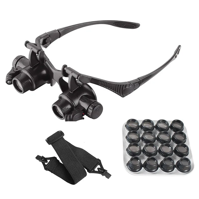 

Eight sets of magnification lens wearing binocular LED Lamp jewelry clock maintenance high magnification 16 lenses