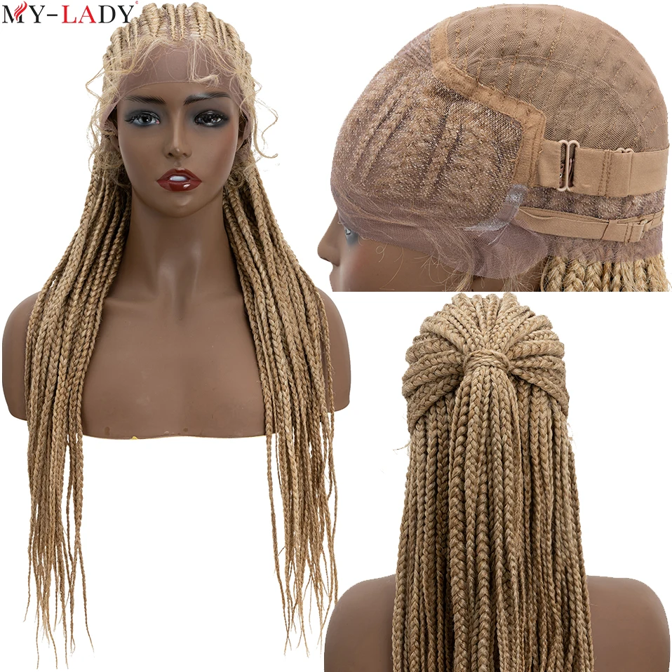 MY-LADY 25inch Braided Lace Front Wig Synthetic Box Braids Wig With Baby Hair Tied Up Cornrow Braids Lace Wigs Frontal Afro Wig