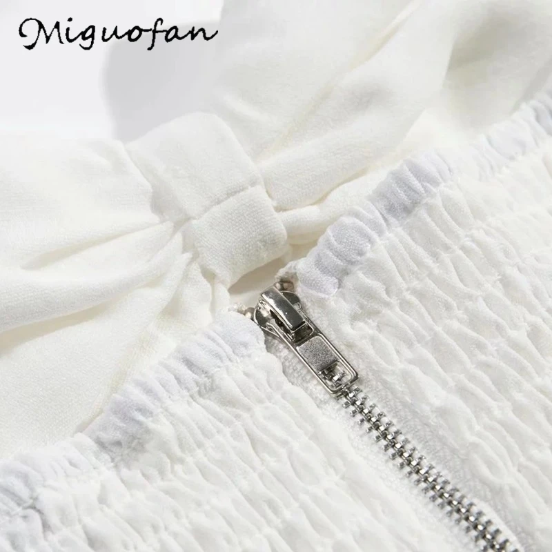 Miguofan Пляжная блузка рубашки открытая женская с бантом сексуальный v-образный