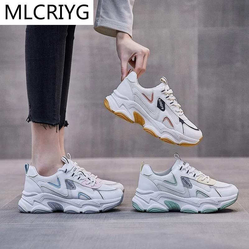 

2021 new women's sneakers fashion outdoor casual shoes lace-up color matching platform shoes autumn breathable women's shoes