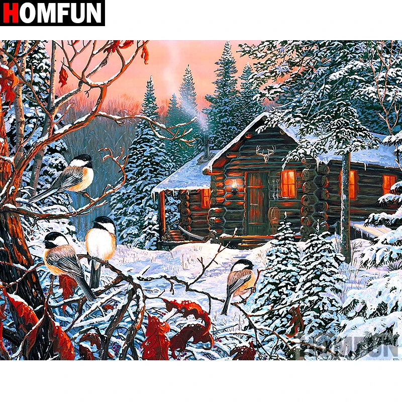 HOMFUN 3D алмазов картина &quotПтица Снежный дом&quot Сделай Сам Полный Стразы сверла