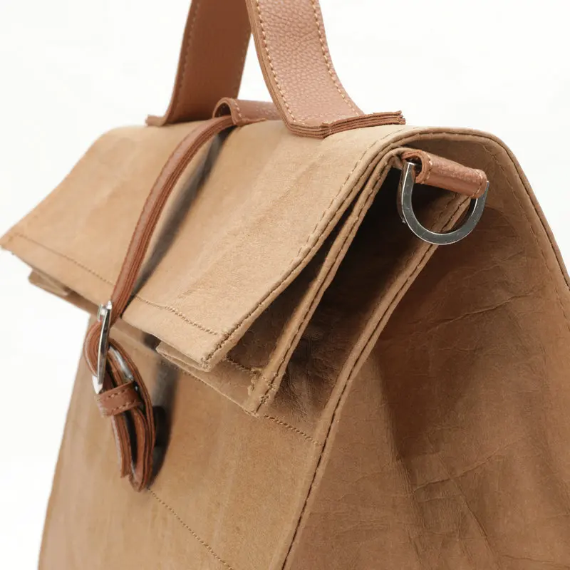 

Eco Friendly Vintage Tote Satchel Bags Waterproof Kraft Paper Brown Unisex Handbags for Work