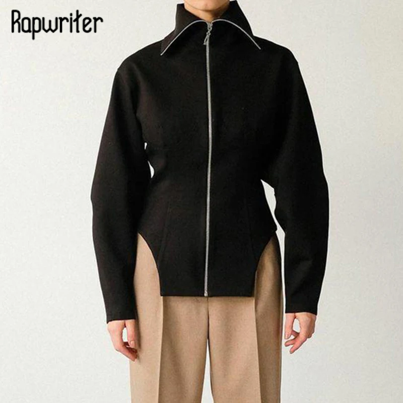 

Rapwriter 2021 Fashion Sheer Crop Coat y2k Casual Zip Up Jacket Drape Turn Down Collar Knitted Outwear Women Harajuku Streetwear