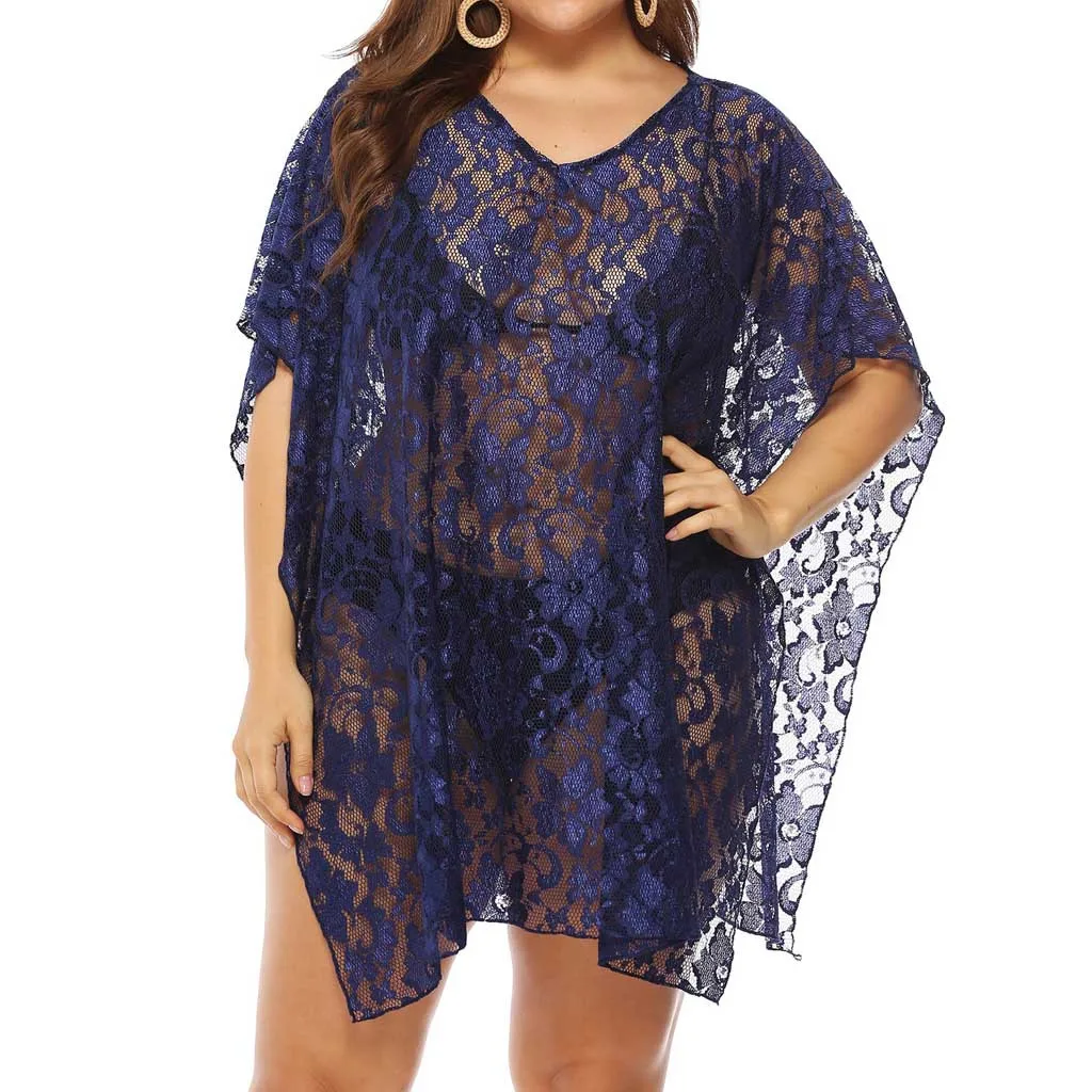 Летнее повседневное пляжное платье с кружевами большие размеры XL 4XL накидка для