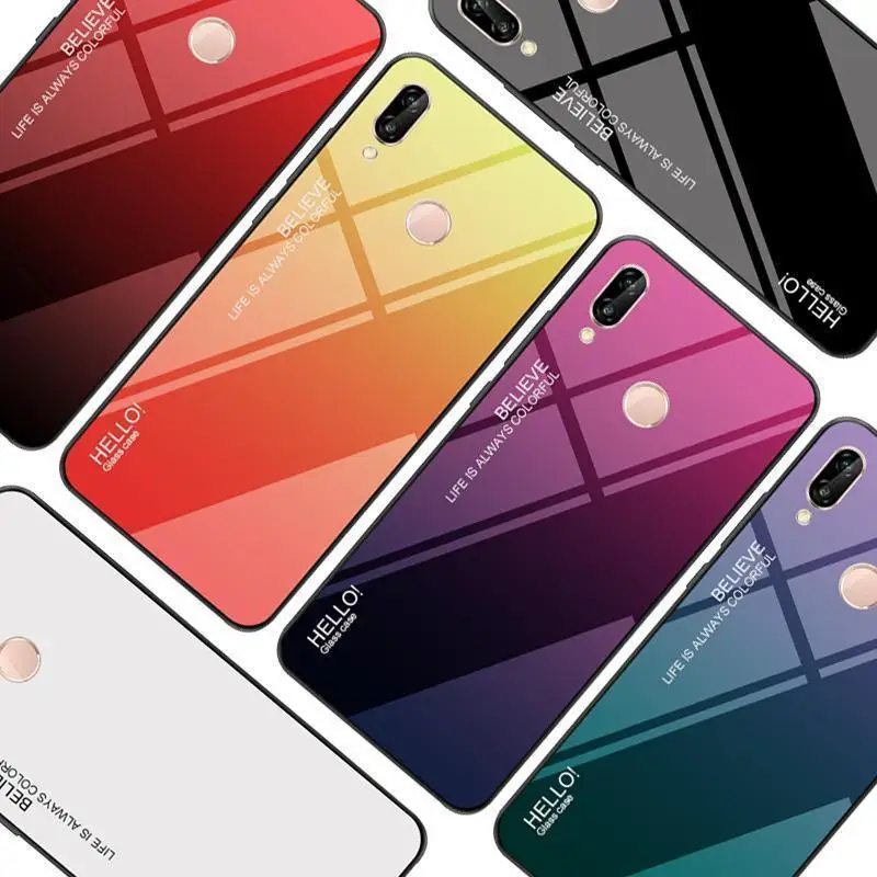 Противоударный чехол из закаленного стекла с градиентом для Huawei Nova 5 P30 P20 Mate20 10 Lite