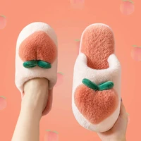 slippers for home peach chinelos womens flip flops cartoon fur winter warm non slip floor kawaii shoes