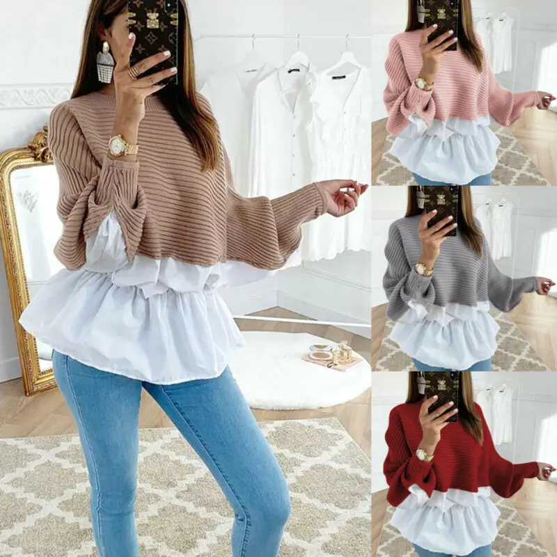 Женская Осенняя Толстовка с длинным рукавом круглый вырез вязаный джемпер