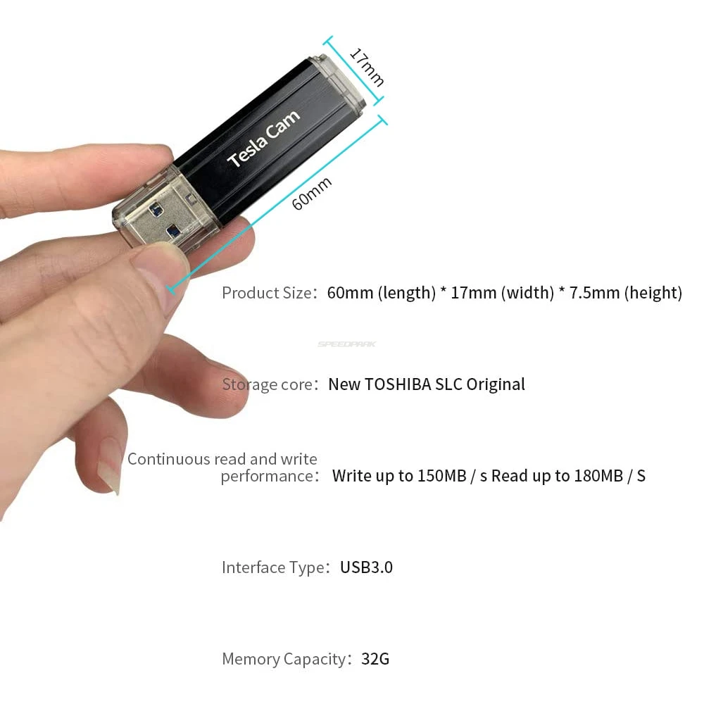 

SPEEDPARK Dashcam Flash Drive for Tesla/Sentry Mode Pre-Configured, Fast, SLC USB Drive for Tesla Model 3/S/X/Y - 32 GB