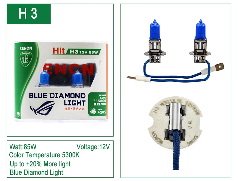 XENCN 12V H1 H3 H4 H7 H8 H9 H10 H11 H13 H15 H16 880 881 9005 9006 9012 5300K Blue Diamond, для использования в светильник автомобилей головной светильник галогенных ламп, 2 шт
