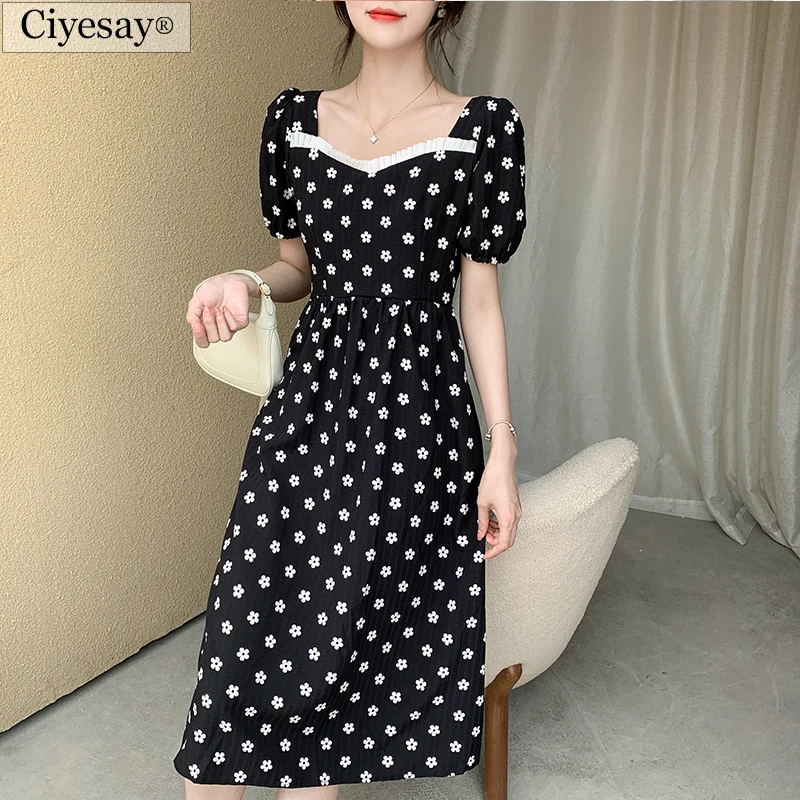 

Ciyesay dresses woman summer 2021 korean fashion casual dress female clothing Flower dress with bow tie floral dress