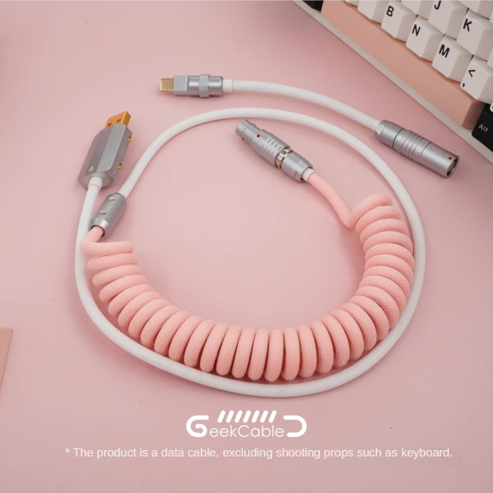 

GeekCable Handmade Customized Mechanical Keyboard Data Cable For GMK Theme SP Keycap Line Pink And White Colorway Type-C Mini