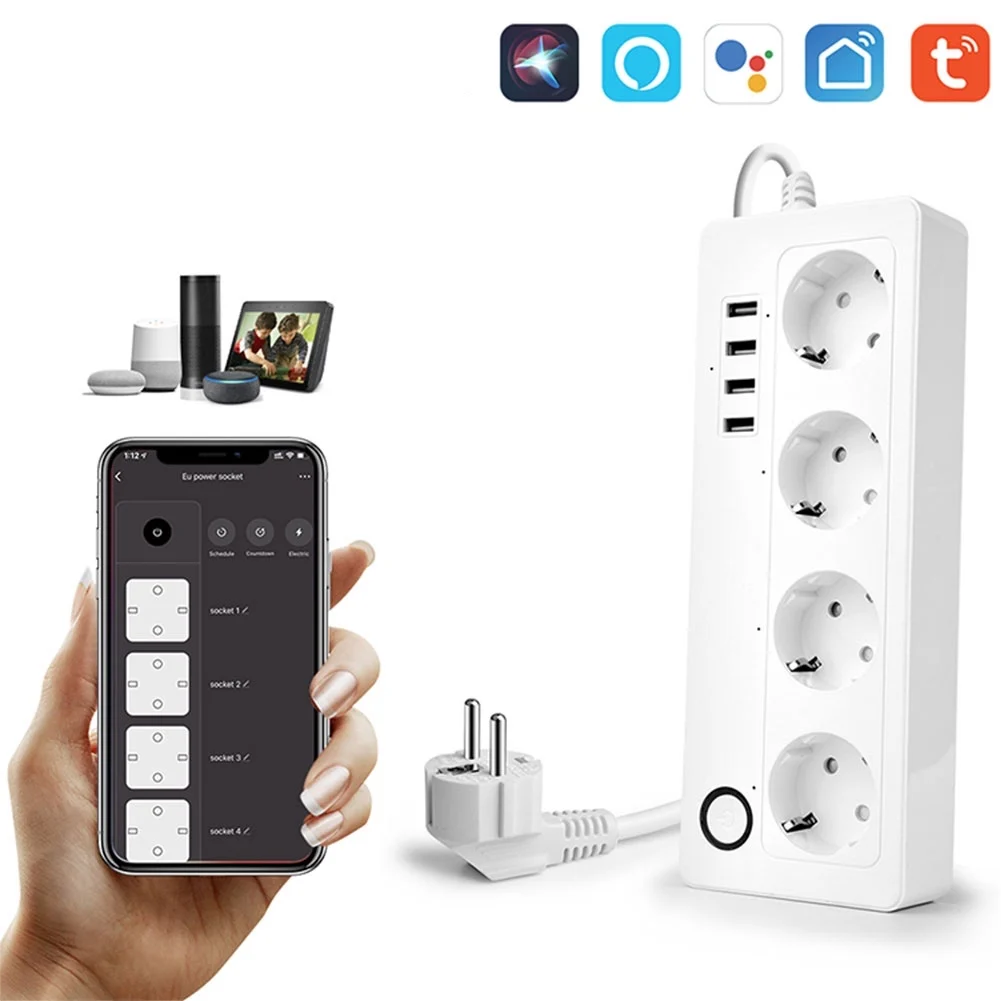 

Умный сетевой фильтр с поддержкой Wi-Fi, 4 евророзетки и 4 USB-порта для зарядки