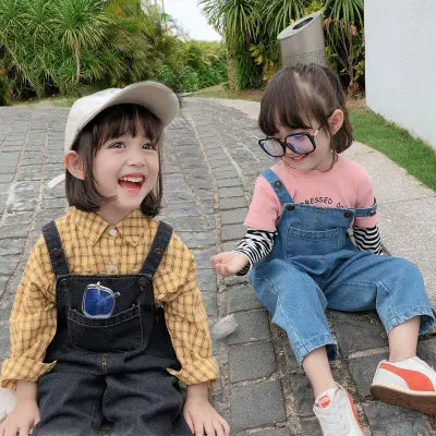 Новый джинсовый комбинезон на весну и лето для детей 3-8 лет Детские корейские