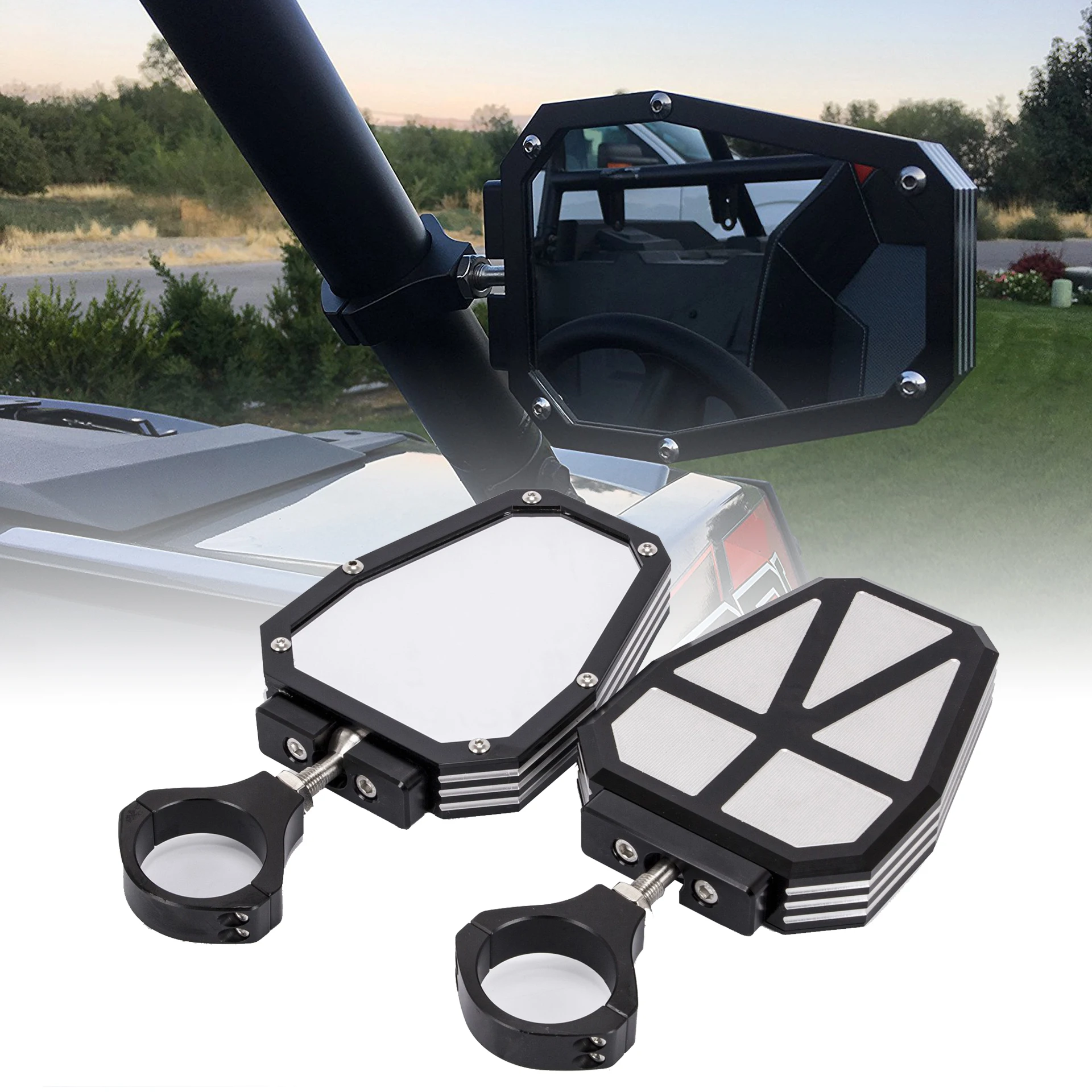 

Universal For 1.75" UTV SXS Roll bar Rear View Side Convex Mirrors For Polaris Rangers 2002-2008 For Yamaha Rhinos 450 660 700