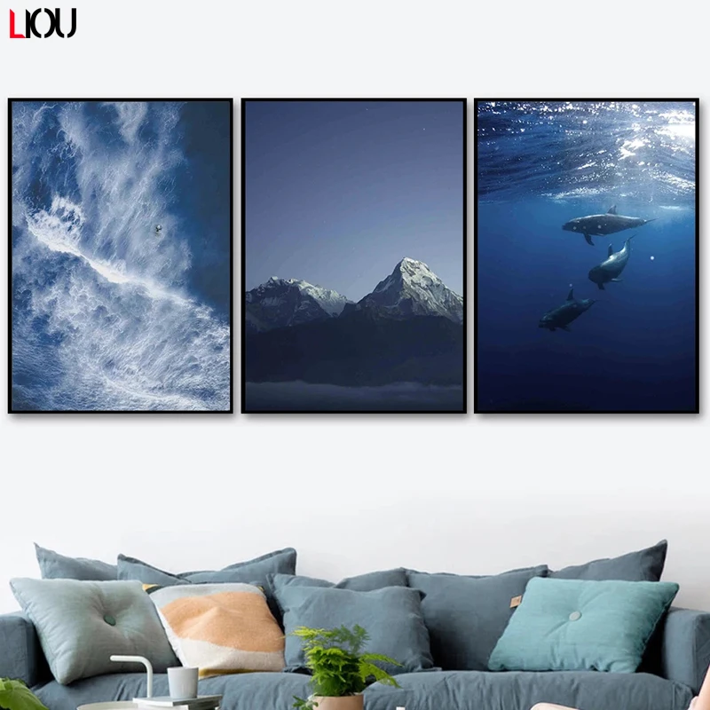 Картина на холсте с изображением синей горы пляжа моря | Дом и сад