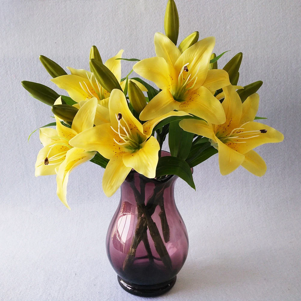 3 головы искусственная лилия пленка ручка домашний декоративный искусственный