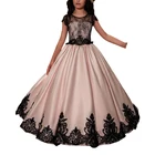 Длинное черное кружевное платье с цветочным узором для девочек на свадьбу; Пышное Платье для девочек; Детское платье для дня рождения; Детская одежда; От 2 до 16 лет