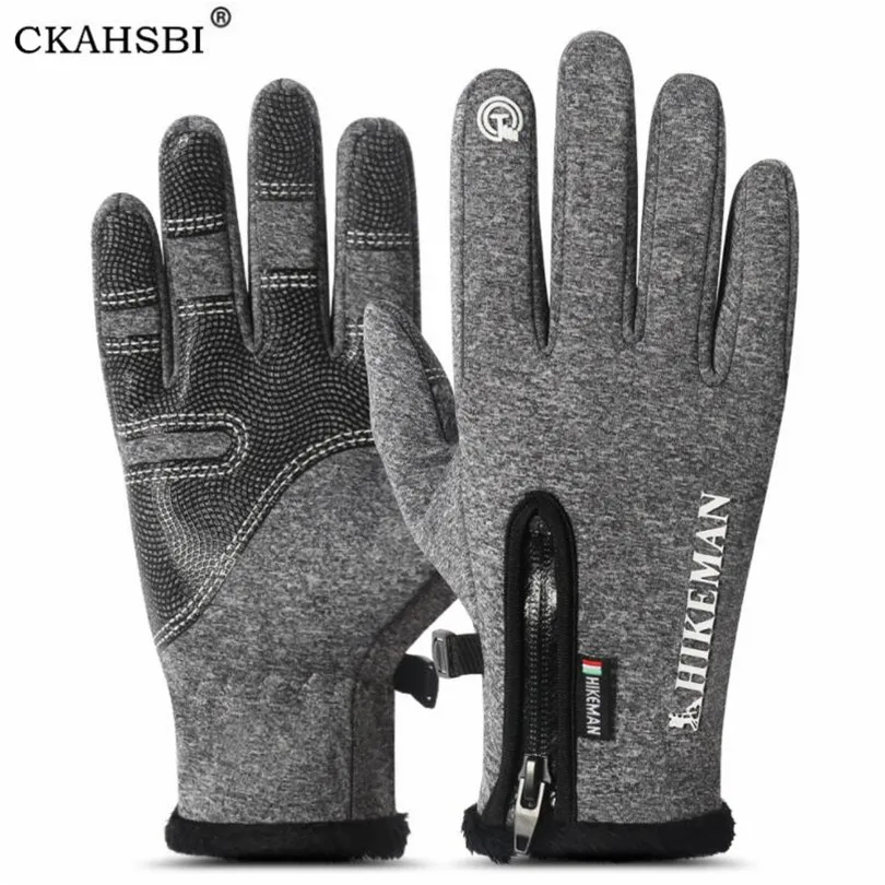 

CKAHSBI Motorcycle Gloves Windstopper Full Finger Ski Gloves Warm Riding Grey Glove Outdoor Sports Touched Screen Zipper Mittens
