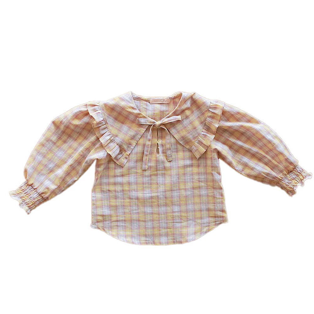 

2021 New Fashion Toddler Girls Cotton Blouse Korean Style Kids Clothes Long Sleeve Plaid Shirt Tops Casual Children Clothing
