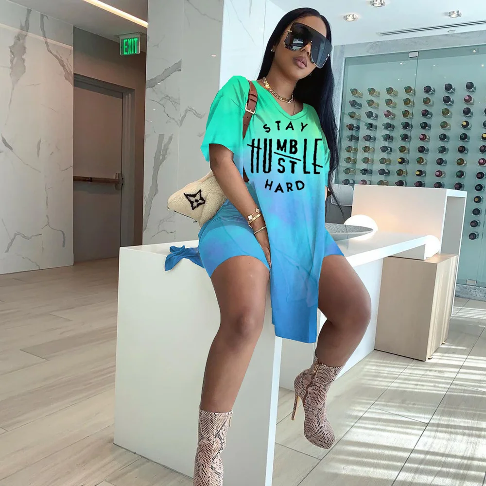 Женский спортивный костюм из 2 предметов Повседневная футболка с Боковым