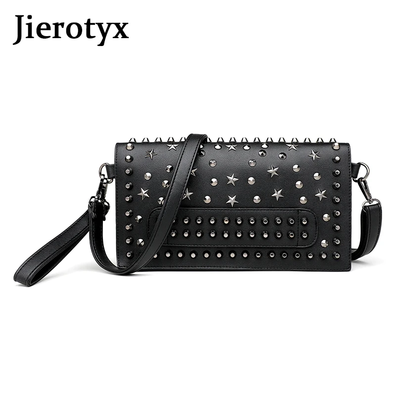 Купи JIEROTYX Women Fashion Rivet Tote Real Split Sheep Leather Messenger Bag Travel Crossbody Femininas Black Punk Handbags Dropship за 1,079 рублей в магазине AliExpress